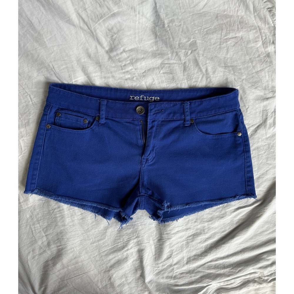 Women's colbalt blue denim cut off shorts mid rise cotton blend pockets size 12